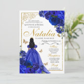 Invitation Royal Blue Gold Princess & Butterflies Quinceañera (Debout devant)