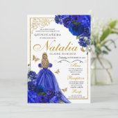 Invitation Royal Blue Gold Princess & Butterflies Quinceañera (Debout devant)