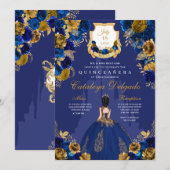 Invitation Royal Blue & Gold Princess Castle Quinceañera (Devant / Derrière)