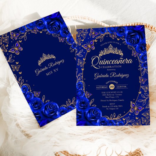 Invitation Royal Blue Gold Quinceanera