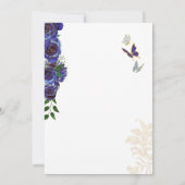 Invitation Royal Blue Gold Rose Élégant papillon Quinceanera (Dos)