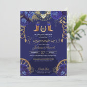 Invitation Royal Blue Gold Roses Charro Western Quinceanera (Debout devant)