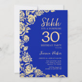 Invitation Royal Blue Gold Roses Surprise 30e anniversaire (Devant)