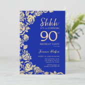 Invitation Royal Blue Gold Roses Surprise 90e anniversaire (Debout devant)