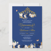 Invitation Royal Blue Gold Roses Tiara Butterfly Quinceañera (Devant)
