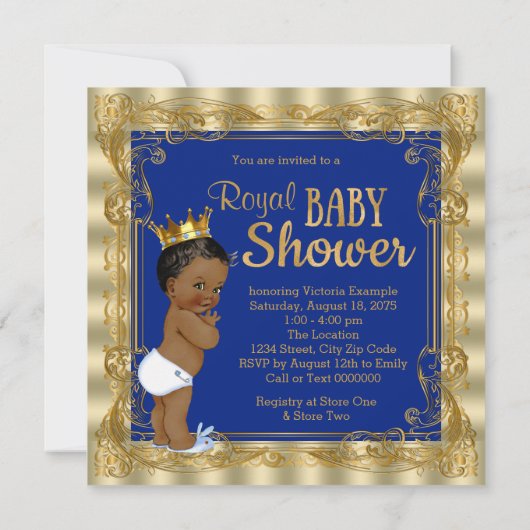 Invitation Royal Blue Gold Royal Prince Baby shower (Dos)