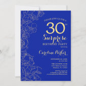 Invitation Royal Blue Gold Surprise 30e fête d'anniversaire (Devant)