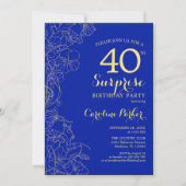 Invitation Royal Blue Gold Surprise 40e fête d'anniversaire (Devant)
