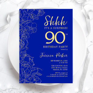 Invitation Royal Blue Gold Surprise 90e anniversaire