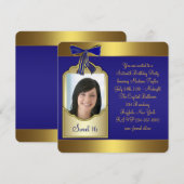 Invitation Royal Blue Gold Sweet 16 fête d'anniversaire (Devant / Derrière)