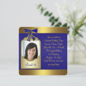 Invitation Royal Blue Gold Sweet 16 fête d'anniversaire (Debout devant)