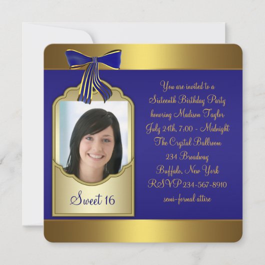 Invitation Royal Blue Gold Sweet 16 fête d'anniversaire (Devant)