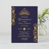 Invitation Royal Blue & Gold Tiara Crown Elegant Quinceañera (Debout devant)