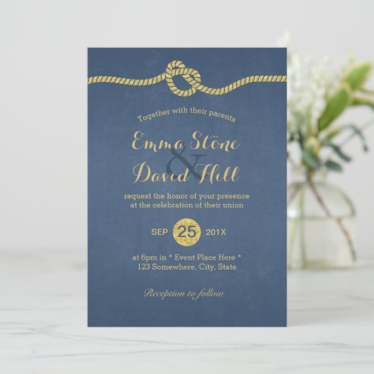 Invitation Royal Blue & Gold Tying Mariage de noeud (Debout devant)