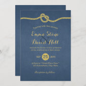 Invitation Royal Blue & Gold Tying Mariage de noeud (Devant / Derrière)