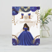 Invitation Royal Blue Gold Western Charro Quinceanera 2 faces (Debout devant)