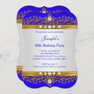 Invitation Royal Blue Gold White Diamond Anniversaire Party 2
