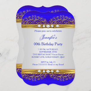 Invitation Royal Blue Gold White Diamond fête d'anniversaire