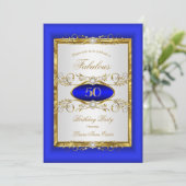 Invitation Royal Blue Gold White Diamond fête d'anniversaire (Debout devant)