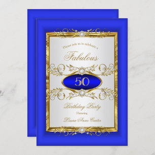 Invitation Royal Blue Gold White Diamond fête d'anniversaire