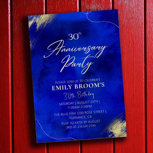 Invitation Royal Blue Golden 30e fête d'anniversaire