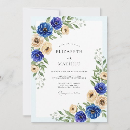 Invitation Royal Blue Graceful Spring Wedding (Devant)