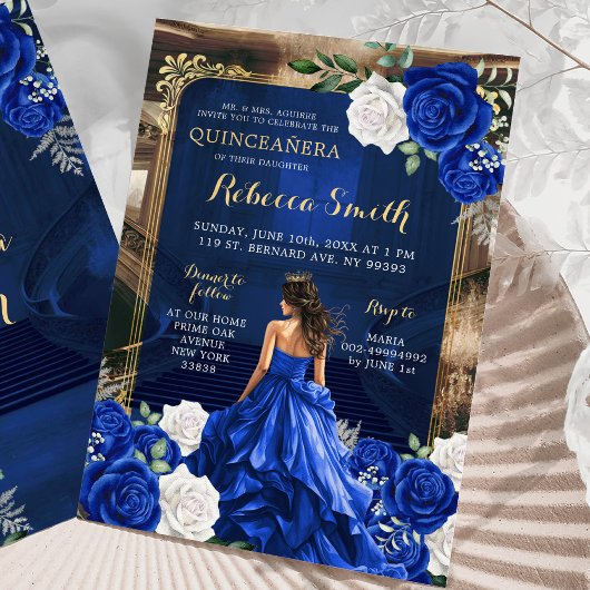 Invitation Royal Blue Grand Palais Quinceañera Princesse