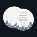 Invitation Royal Blue & Green Paisley Peacock Wedding Invitat<br><div class="desc">Navy Blue et Méditerranée Green Paisley Peacock Round ou Carré Wedding Invitations. Idéal pour un élégant Roaring 20 ans,  Gatsby thème Mariage ou Mehndi Indian Paisley Peacock thème Mariage</div>