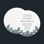 Invitation Royal Blue & Green Paisley Peacock Wedding Invitat<br><div class="desc">Navy Blue et Méditerranée Green Paisley Peacock Round ou Carré Wedding Invitations. Idéal pour un élégant Roaring 20 ans,  Gatsby thème Mariage ou Mehndi Indian Paisley Peacock thème Mariage</div>