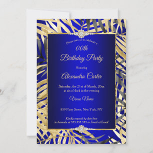 Invitation Royal Blue Grey Gold Palms Diamond Anniversaire