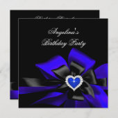 Invitation Royal Blue Heart Black Bow Image Anniversaire (Devant / Derrière)