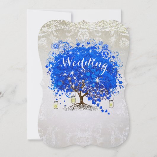 Invitation Royal Blue Heart Leaf Tree Mariage Fairytale (Dos)