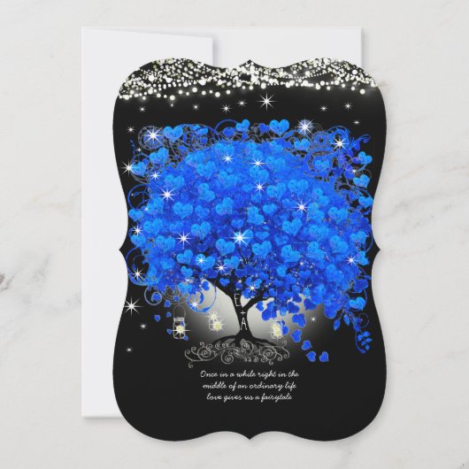 Invitation Royal Blue Heart Leaf Tree Mason Jar sur noir (Dos)