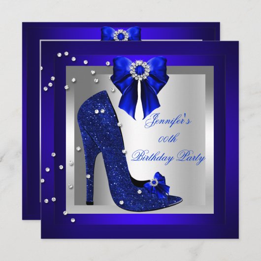 Invitation Royal Blue High Heel Chaussure Argent Anniversaire (Devant / Derrière)