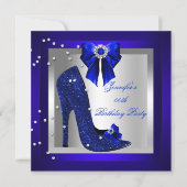 Invitation Royal Blue High Heel Chaussure Argent Anniversaire (Devant)