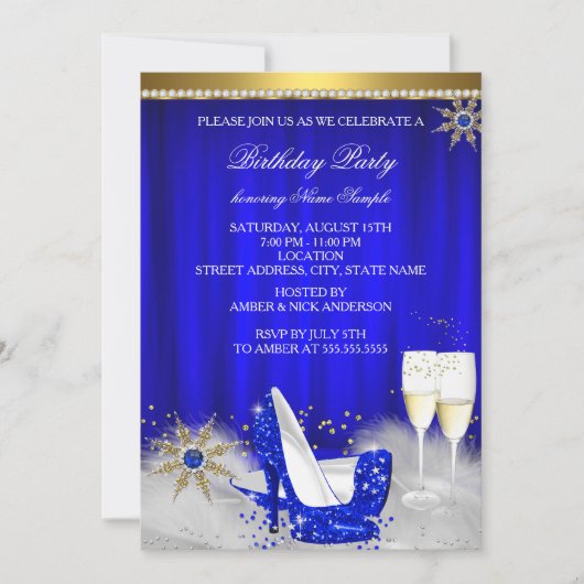 Invitation Royal Blue High Heures Snowflake Gold Champagne (Devant)