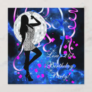Invitation Royal Blue Hot Pink 21e fête d'anniversaire