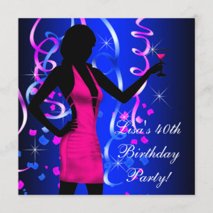 Invitation Royal Blue Hot rose 40e fête d'anniversaire