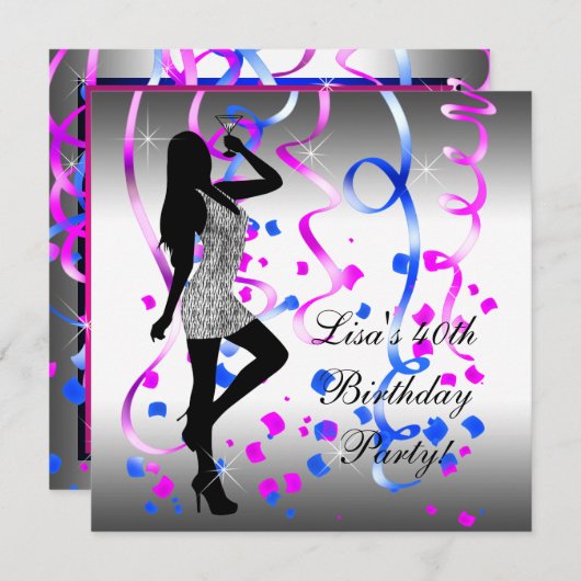 Invitation Royal Blue Hot rose Zebra fête d'anniversaire (Devant / Derrière)