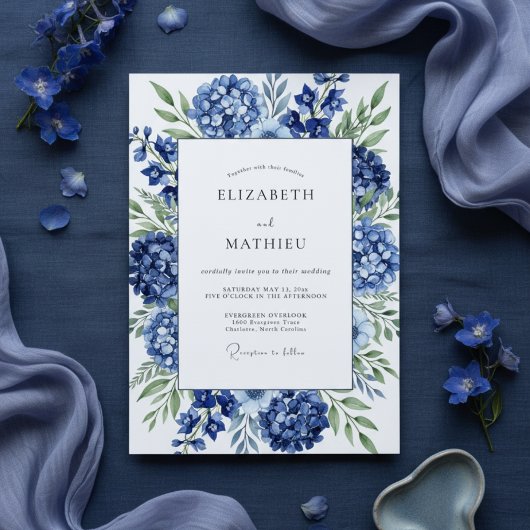 Invitation Royal Blue Hydrangea Bloom Wedding