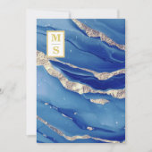 Invitation *~ Royal Blue Initials Agate AR66 RSVP QR Mariage (Devant)
