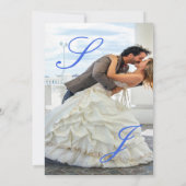 Invitation Royal Blue Ivory Floral Monogram Photo Wedding (Dos)