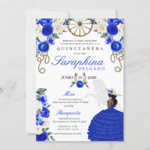 Invitation Royal Blue & Ivory Rose Western Quinceañera