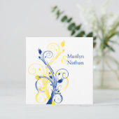 Invitation Royal Blue, Jaune, Blanc Floral Mariage Inviter (Debout devant)