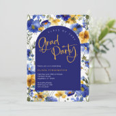 Invitation Royal Blue Jaune Fleur sauvage Grad Party Invitati (Debout devant)