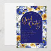 Invitation Royal Blue Jaune Fleur sauvage Grad Party Invitati (Devant / Derrière)