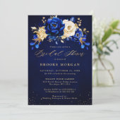 Invitation Royal Blue Jaune or Fête des mariées florale Invit (Debout devant)