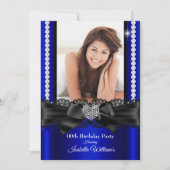 Invitation Royal Blue Lace Diamond Heart Photo Anniversaire (Devant)