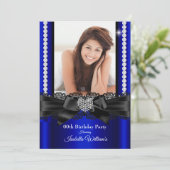 Invitation Royal Blue Lace Diamond Heart Photo Anniversaire (Debout devant)