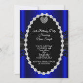 Invitation Royal Blue Lace Diamond Heart Photo Anniversaire (Dos)